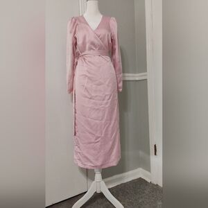 WAYF Satin Pink Midi Wrap Dress Sz Small